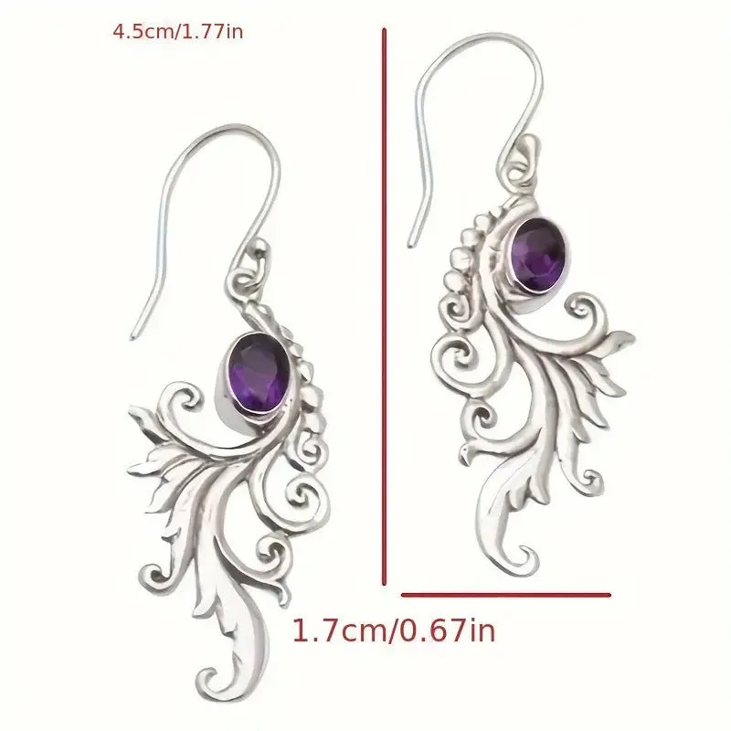 Retro distressed ethnic earrings in antique silver with diamond pendant shape, made from zinc alloy