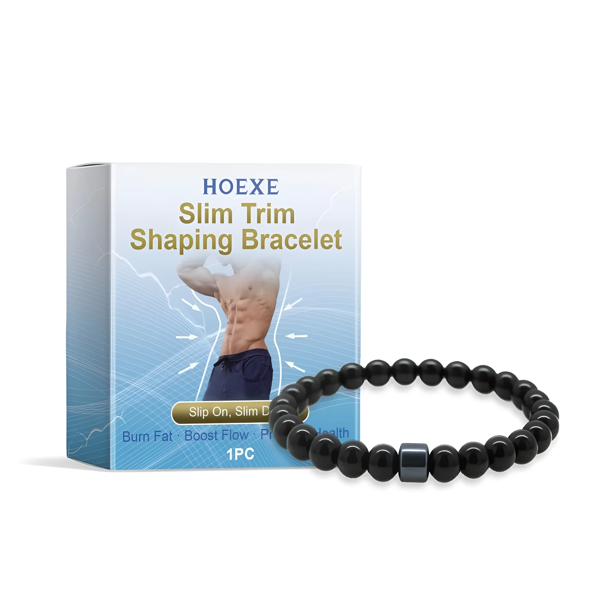 Men's black gallstone and glass body shaping wristband for fitness weight loss