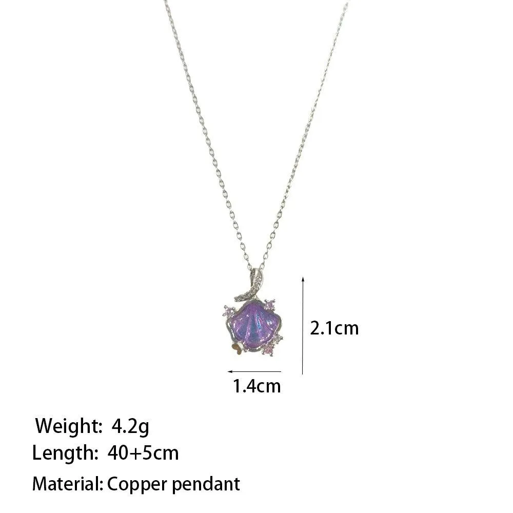 Women's geometric shell pendant clavicle chain necklace with copper pendant and stainless steel chain in white silver option