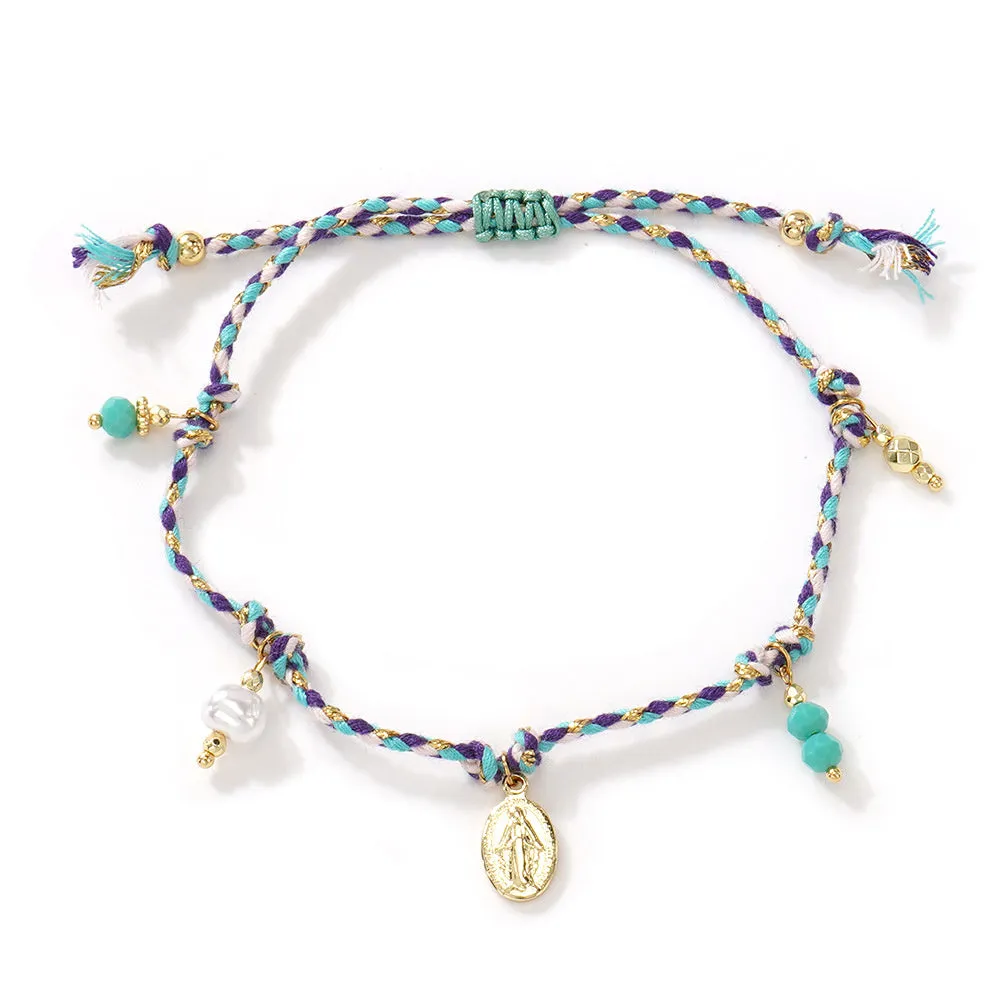 Hand-woven colourful braided rope bracelet for women with ethnic carrying strap design