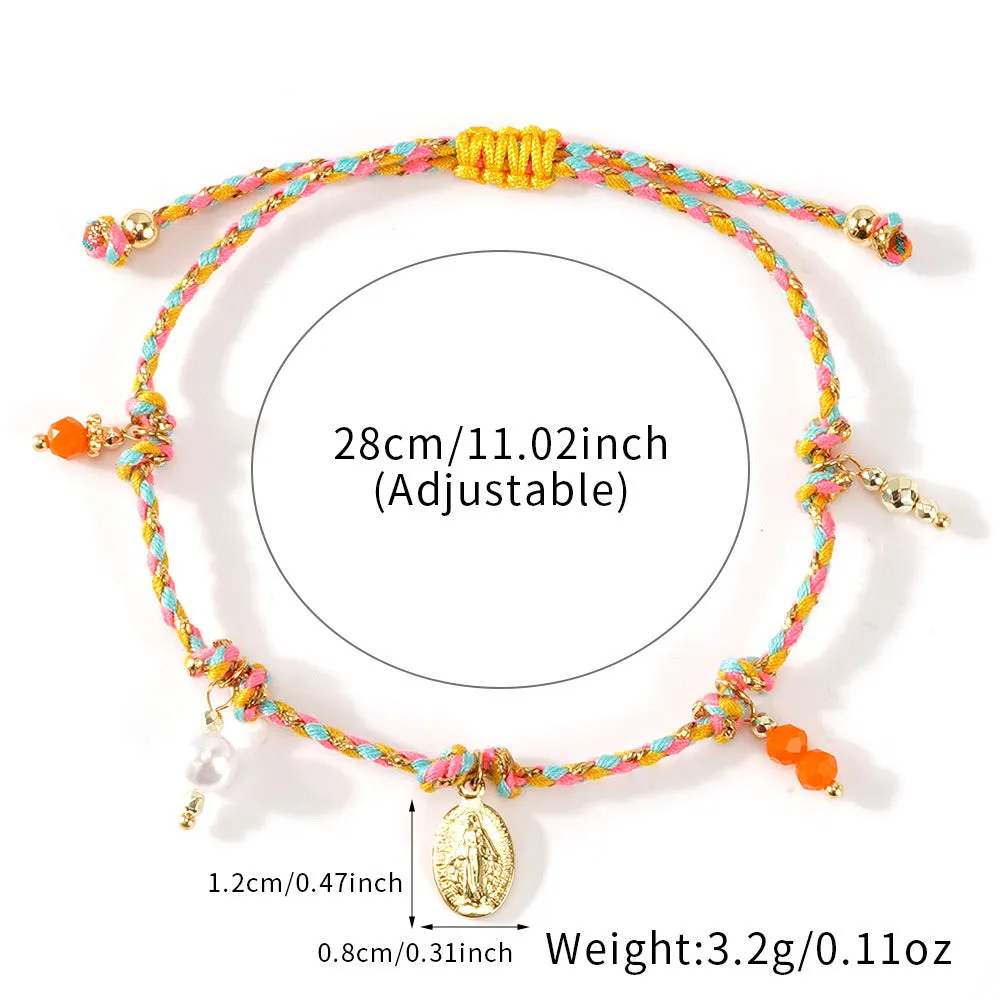 Hand-woven colourful braided rope bracelet for women with ethnic carrying strap design