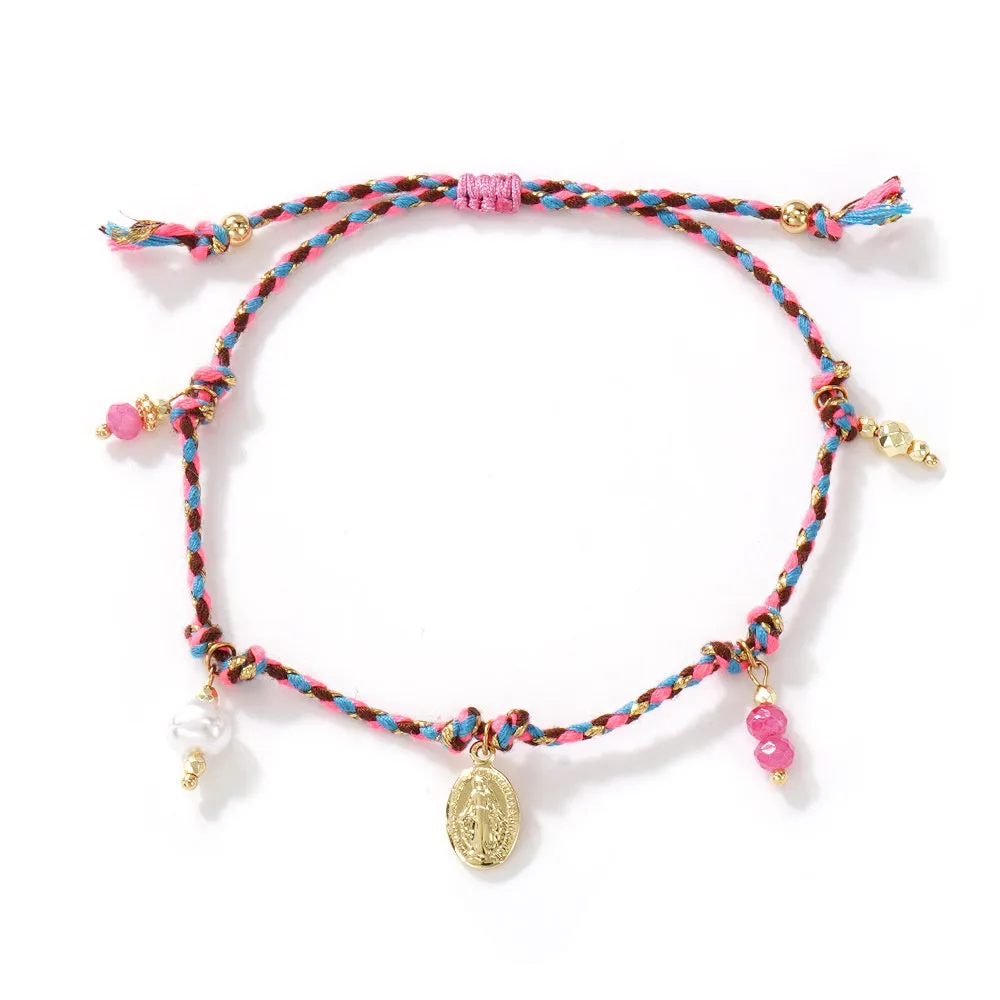 Hand-woven colourful braided rope bracelet for women with ethnic carrying strap design