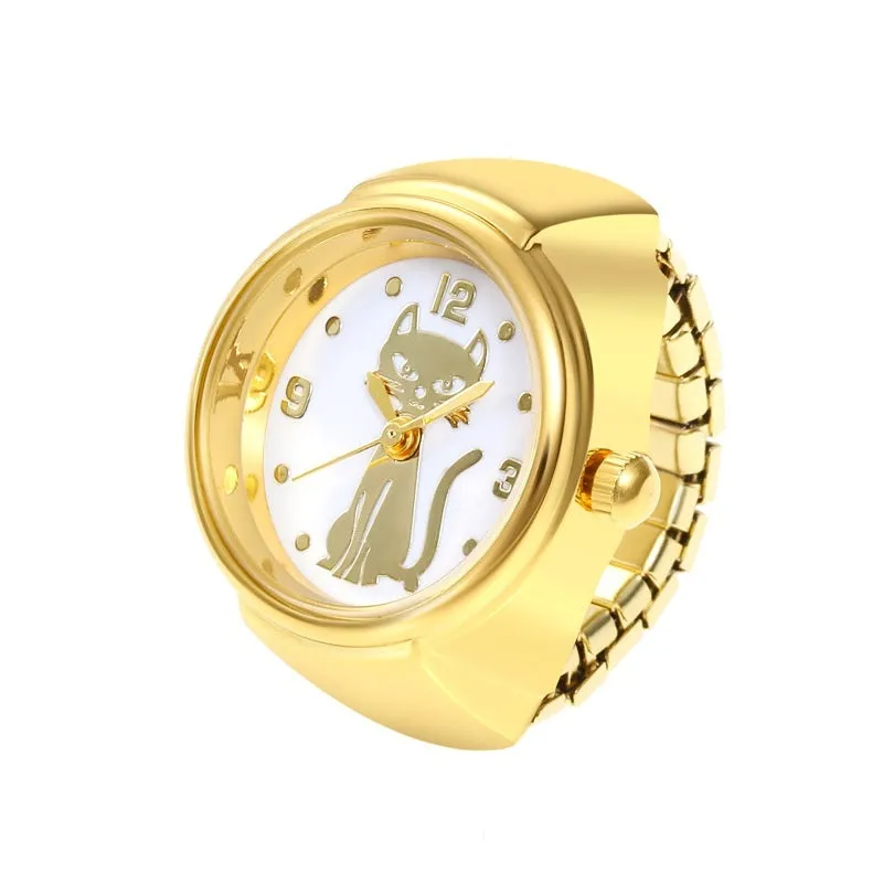 Gold alloy watch appearance ring with 8mm thickness, pattern options include butterfly, cat, crown, iron tower, lotus, meteor, small fish