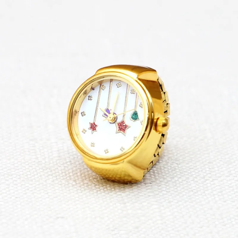 Gold alloy watch appearance ring with 8mm thickness, pattern options include butterfly, cat, crown, iron tower, lotus, meteor, small fish