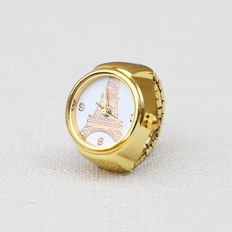 Gold alloy watch appearance ring with 8mm thickness, pattern options include butterfly, cat, crown, iron tower, lotus, meteor, small fish