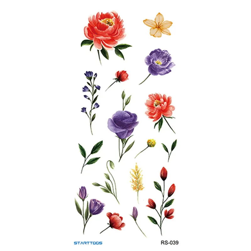 Creative Home flowers and plants tattoo sticker water transfer print half-handmade semi-mechanical 6x17cm decal on skin