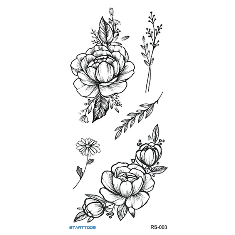 Creative Home flowers and plants tattoo sticker water transfer print half-handmade semi-mechanical 6x17cm decal on skin