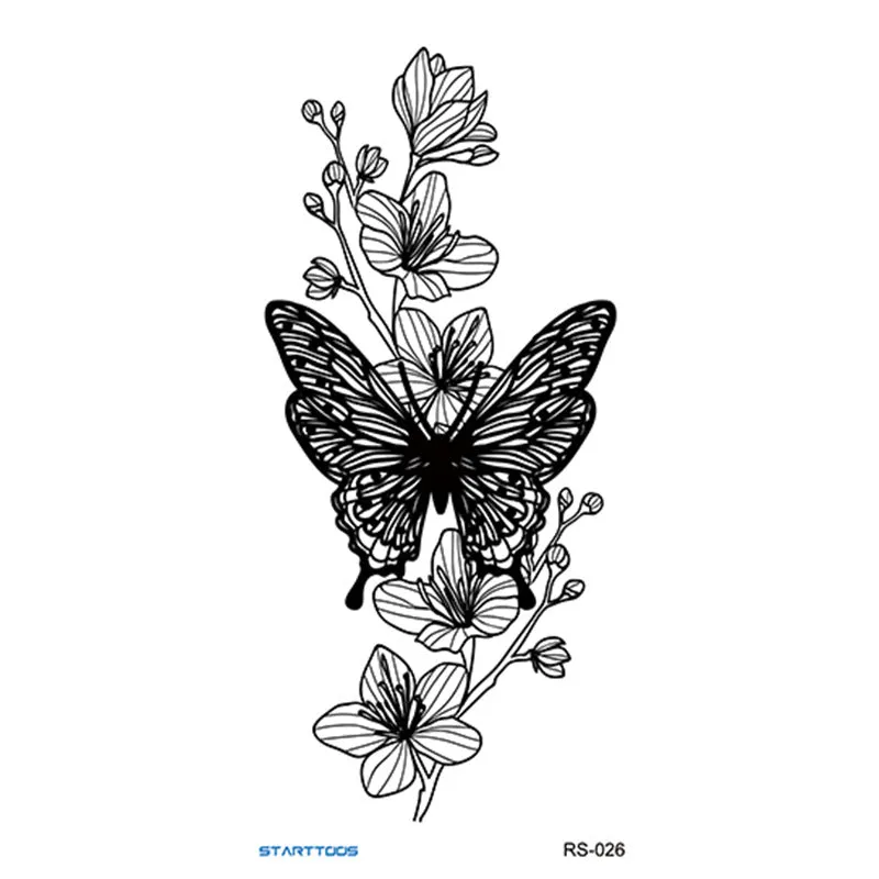 Creative Home flowers and plants tattoo sticker water transfer print half-handmade semi-mechanical 6x17cm decal on skin