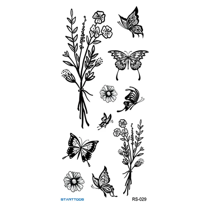 Creative Home flowers and plants tattoo sticker water transfer print half-handmade semi-mechanical 6x17cm decal on skin