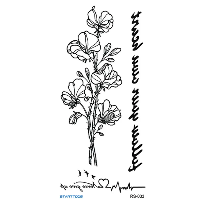 Creative Home flowers and plants tattoo sticker water transfer print half-handmade semi-mechanical 6x17cm decal on skin
