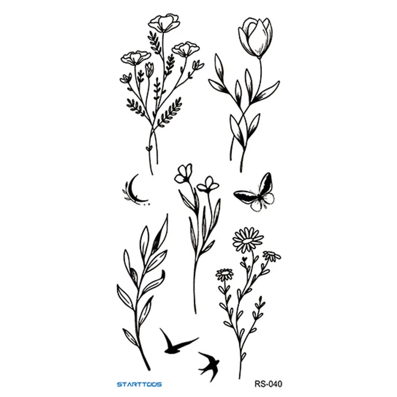 Creative Home flowers and plants tattoo sticker water transfer print half-handmade semi-mechanical 6x17cm decal on skin