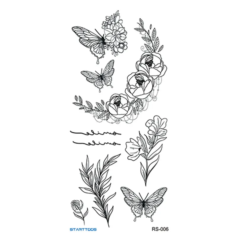Creative Home flowers and plants tattoo sticker water transfer print half-handmade semi-mechanical 6x17cm decal on skin