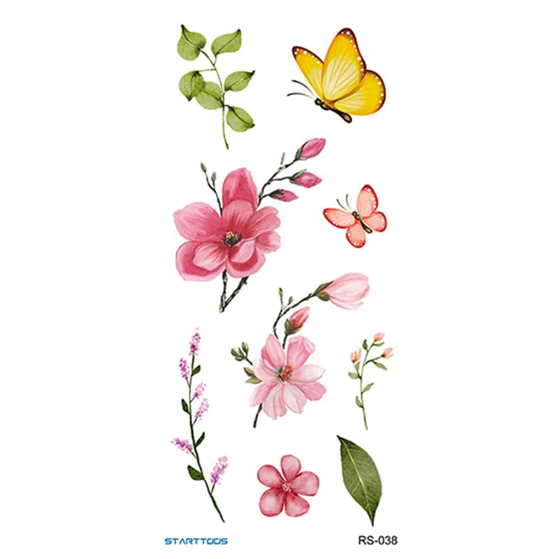Creative Home flowers and plants tattoo sticker water transfer print half-handmade semi-mechanical 6x17cm decal on skin