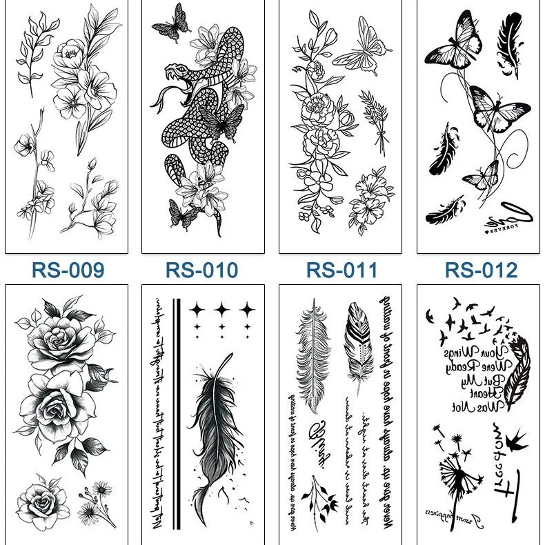 Creative Home flowers and plants tattoo sticker water transfer print half-handmade semi-mechanical 6x17cm decal on skin