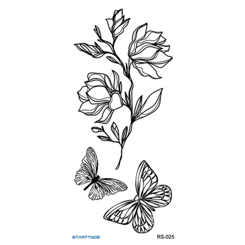 Creative Home flowers and plants tattoo sticker water transfer print half-handmade semi-mechanical 6x17cm decal on skin