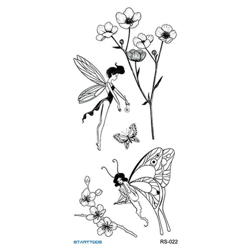 Creative Home flowers and plants tattoo sticker water transfer print half-handmade semi-mechanical 6x17cm decal on skin