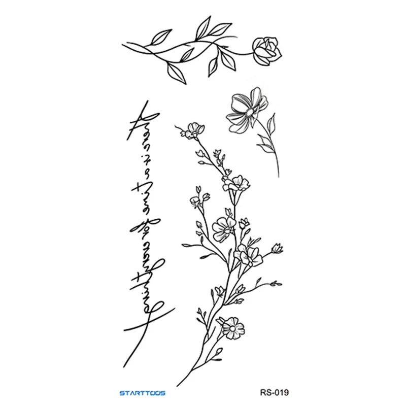 Creative Home flowers and plants tattoo sticker water transfer print half-handmade semi-mechanical 6x17cm decal on skin