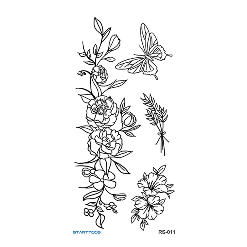 Creative Home flowers and plants tattoo sticker water transfer print half-handmade semi-mechanical 6x17cm decal on skin
