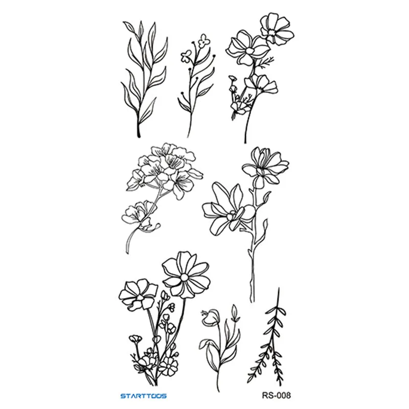 Creative Home flowers and plants tattoo sticker water transfer print half-handmade semi-mechanical 6x17cm decal on skin