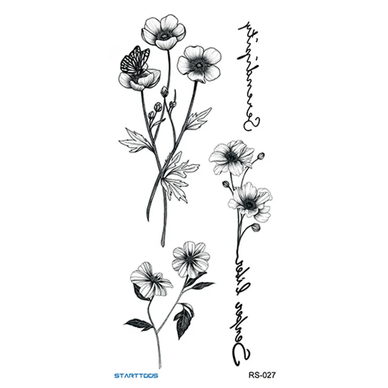 Creative Home flowers and plants tattoo sticker water transfer print half-handmade semi-mechanical 6x17cm decal on skin