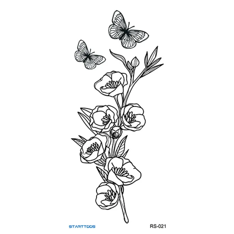 Creative Home flowers and plants tattoo sticker water transfer print half-handmade semi-mechanical 6x17cm decal on skin