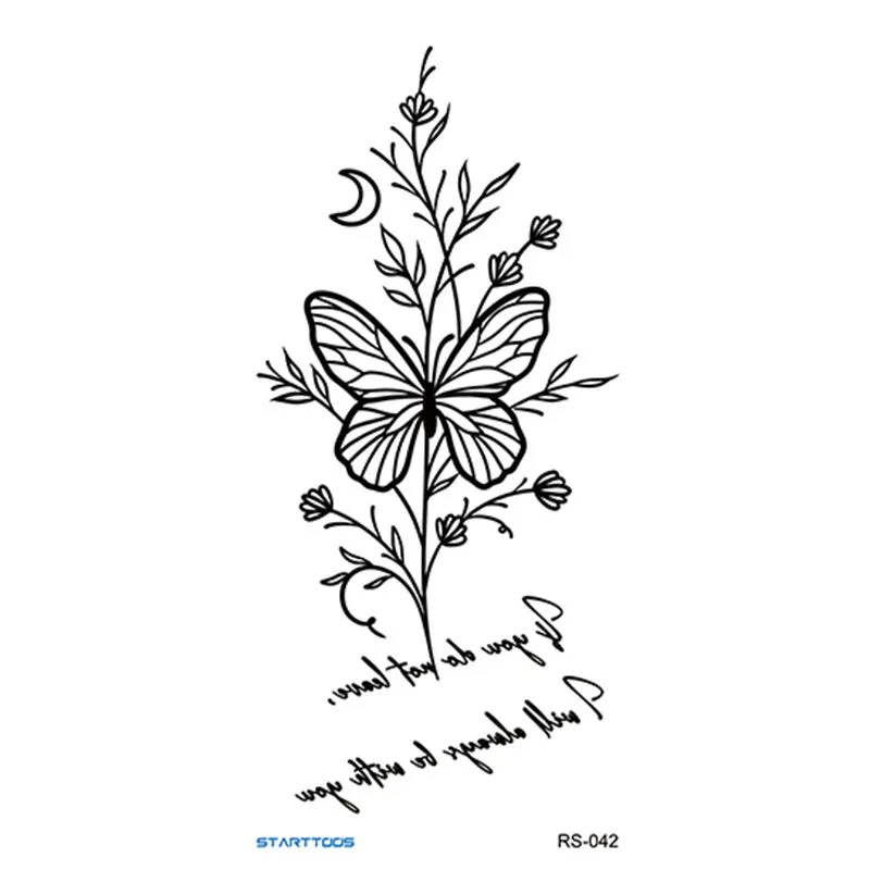 Creative Home flowers and plants tattoo sticker water transfer print half-handmade semi-mechanical 6x17cm decal on skin