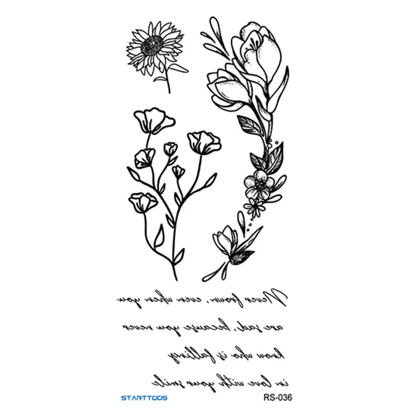 Creative Home flowers and plants tattoo sticker water transfer print half-handmade semi-mechanical 6x17cm decal on skin