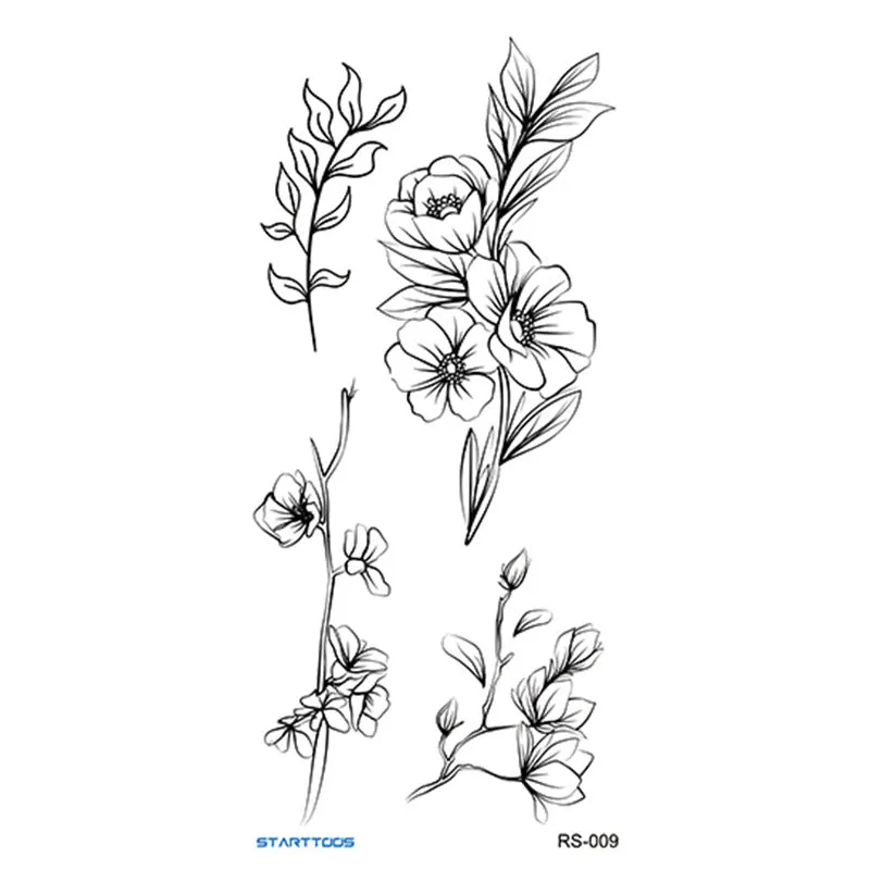 Creative Home flowers and plants tattoo sticker water transfer print half-handmade semi-mechanical 6x17cm decal on skin