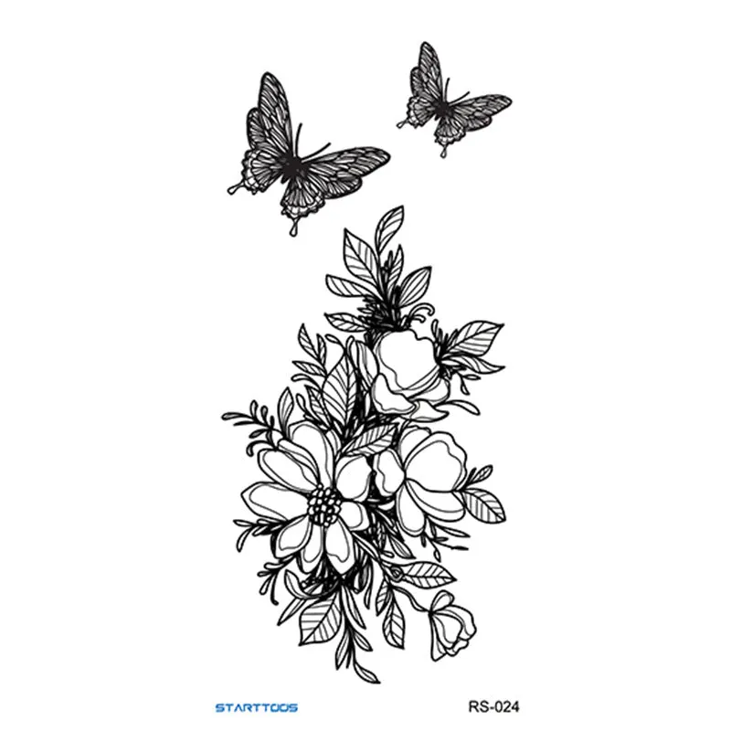 Creative Home flowers and plants tattoo sticker water transfer print half-handmade semi-mechanical 6x17cm decal on skin