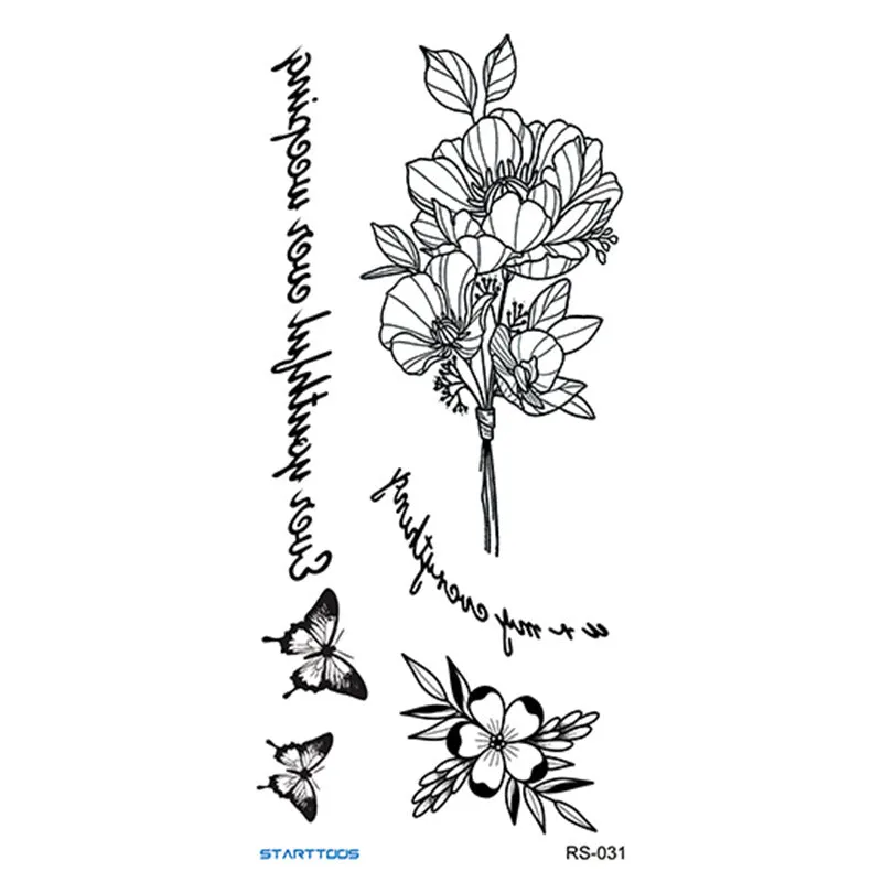 Creative Home flowers and plants tattoo sticker water transfer print half-handmade semi-mechanical 6x17cm decal on skin