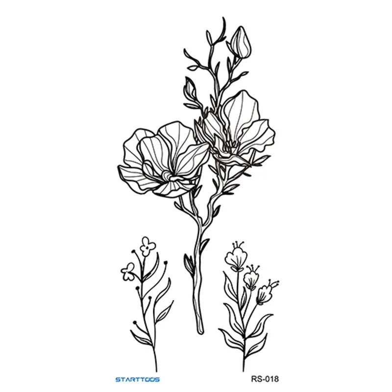 Creative Home flowers and plants tattoo sticker water transfer print half-handmade semi-mechanical 6x17cm decal on skin