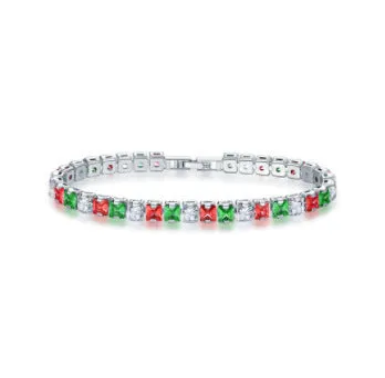 Square geometric zircon bracelet for women with electroplated platinum finish.