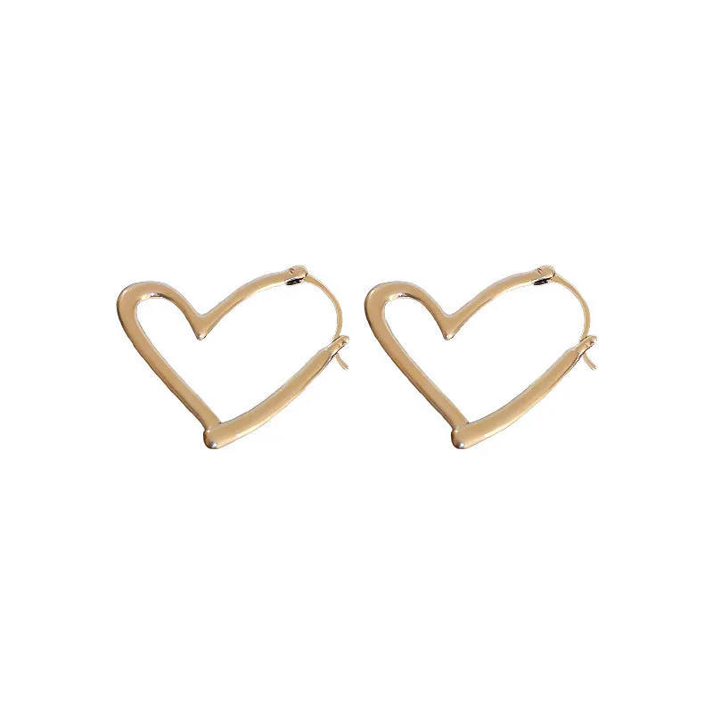 Metal heart-shaped geometric earrings with electroplated silver needle finish, three colour ball options