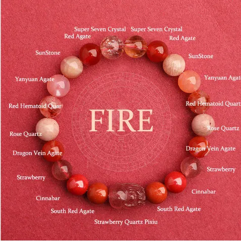 Five Elements crystal bracelet with green strawberry quartz beads in 10mm size, auspicious patterns, on white background
