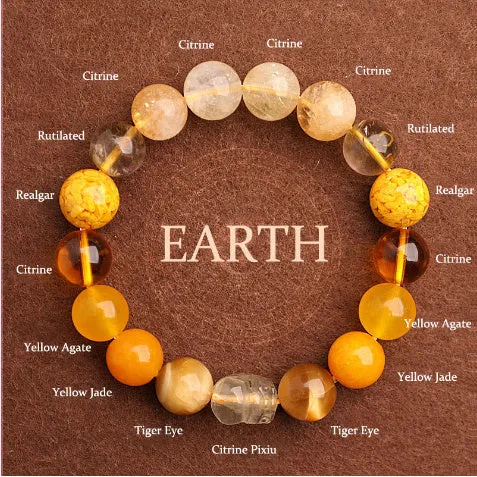 Five Elements crystal bracelet with green strawberry quartz beads in 10mm size, auspicious patterns, on white background