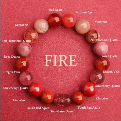 Five Elements crystal bracelet with green strawberry quartz beads in 10mm size, auspicious patterns, on white background