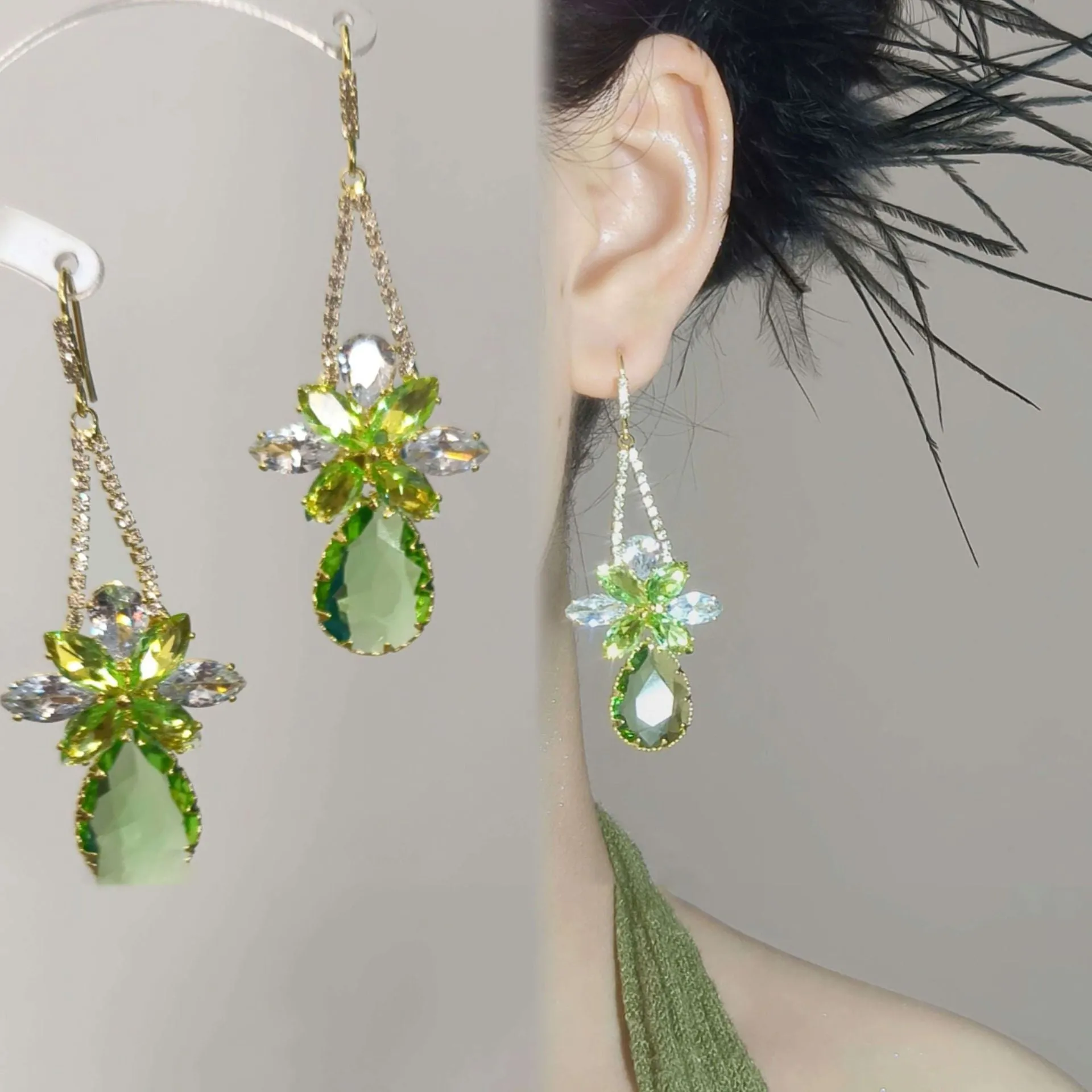 Copper butterfly earrings with inlaid zircon for women light luxury style