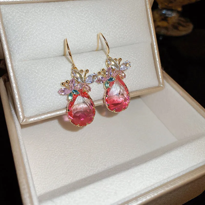 Copper butterfly earrings with inlaid zircon for women light luxury style