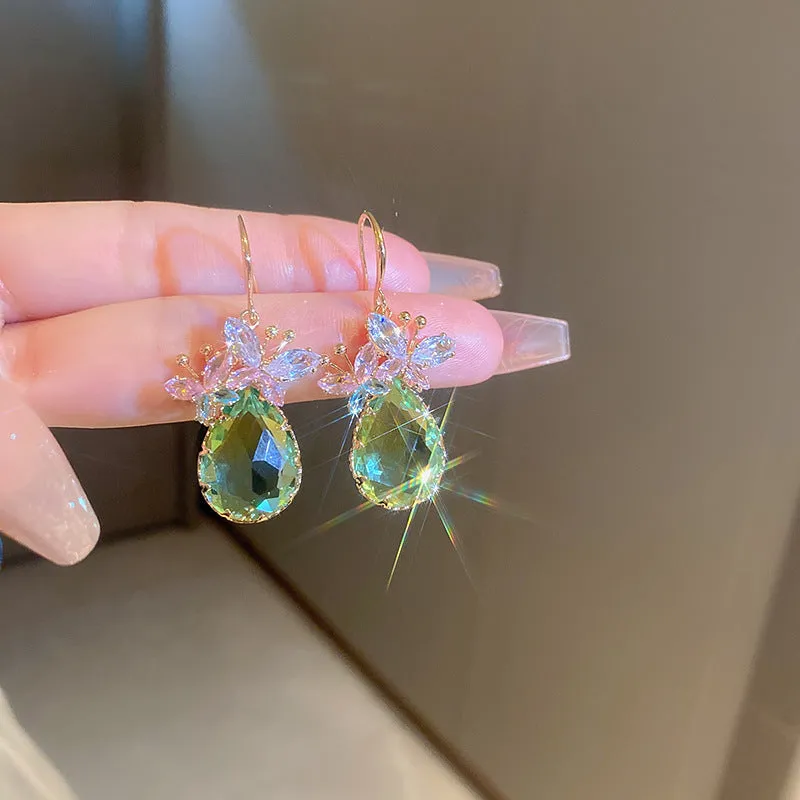 Copper butterfly earrings with inlaid zircon for women light luxury style