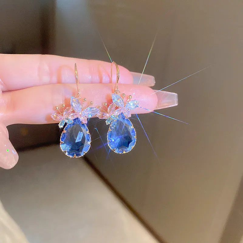 Copper butterfly earrings with inlaid zircon for women light luxury style