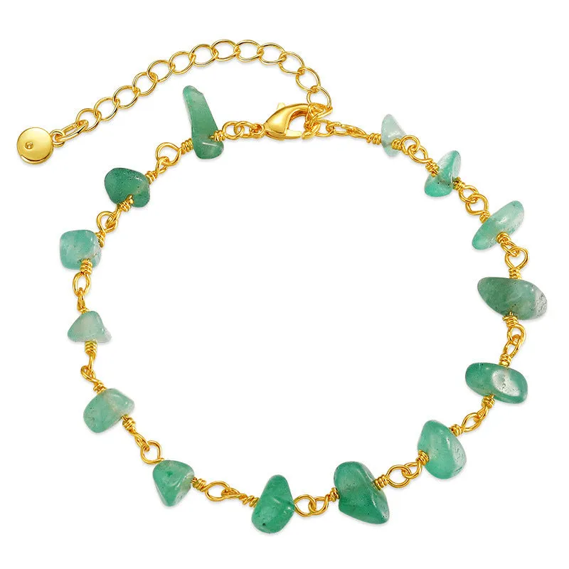 Geometric women's bracelet with irregular natural gravel turquoise stones on 18K copper band