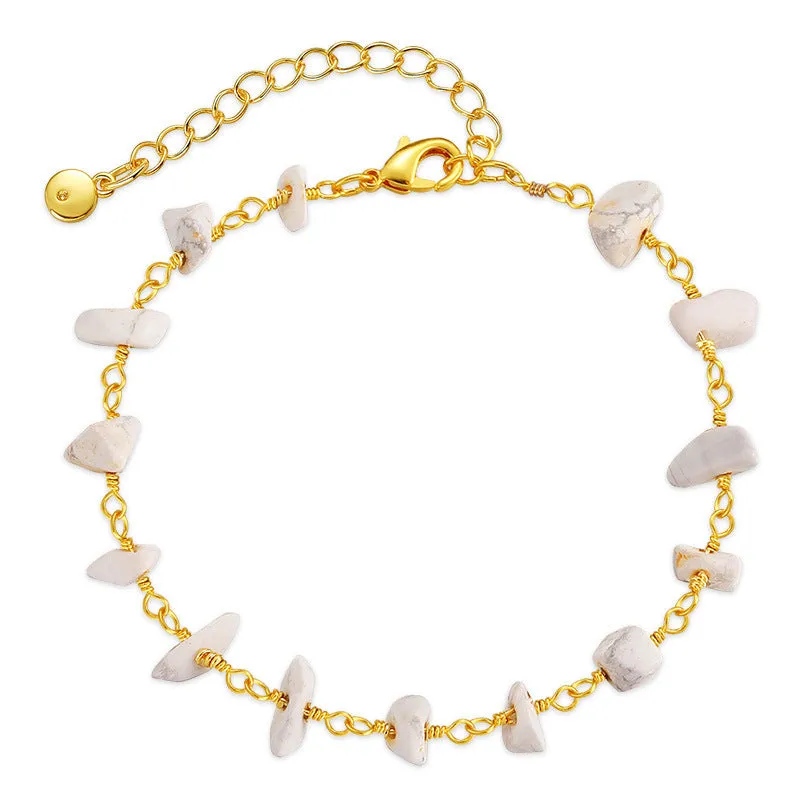 Geometric women's bracelet with irregular natural gravel turquoise stones on 18K copper band