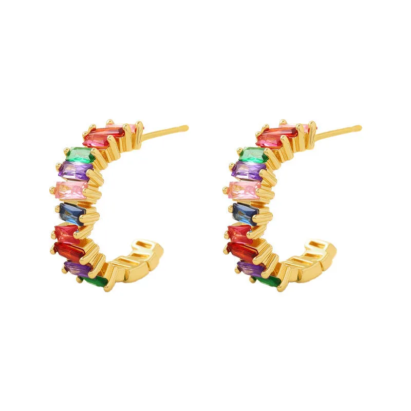 High-grade fashionable temperamental all-match ear studs in electroplated copper with irregular geometric shape