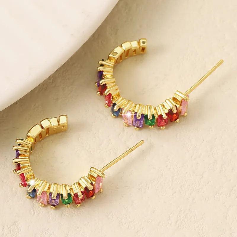 High-grade fashionable temperamental all-match ear studs in electroplated copper with irregular geometric shape