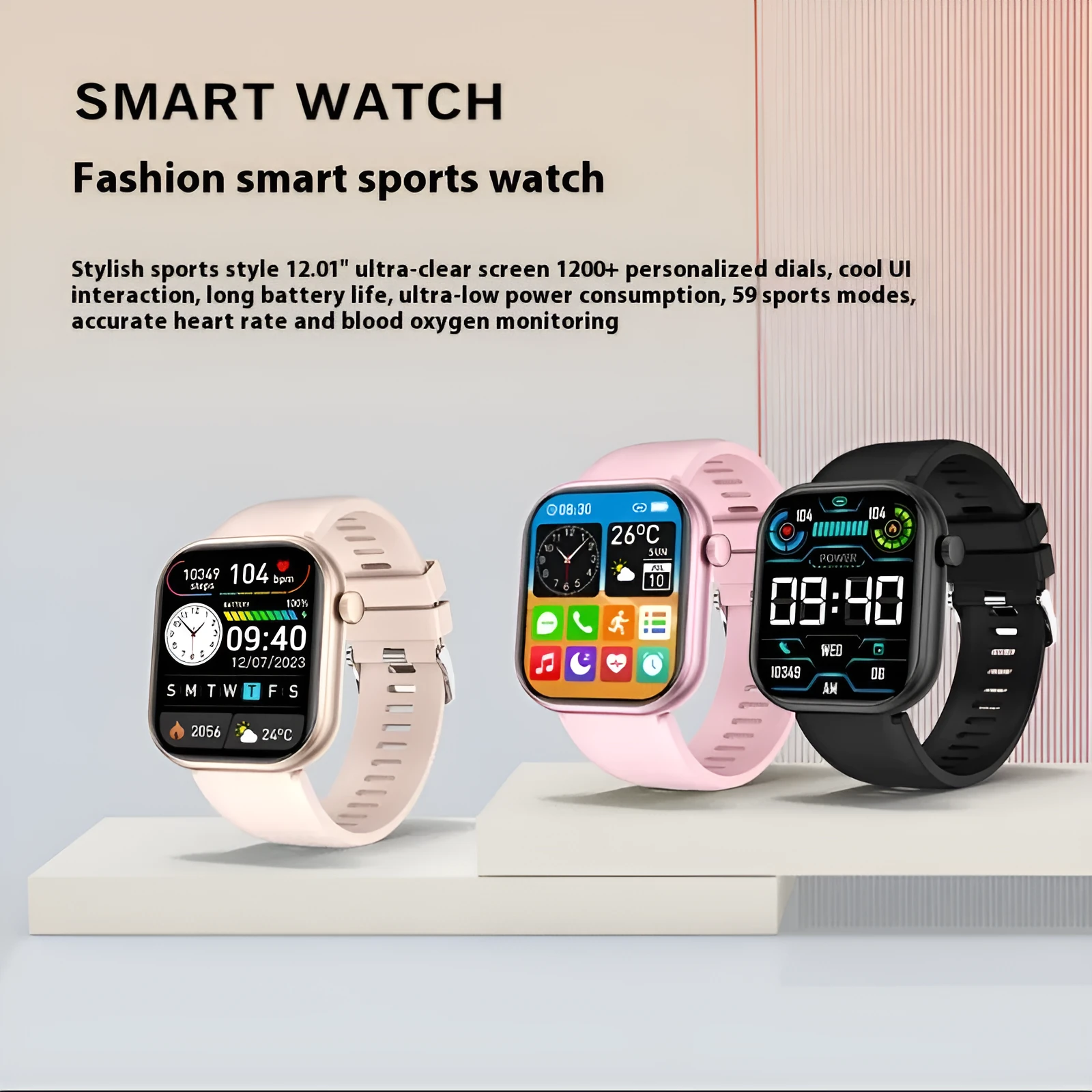 G20 smart watch bracelet with large TFT screen, multiple strap colours including black steel silicone