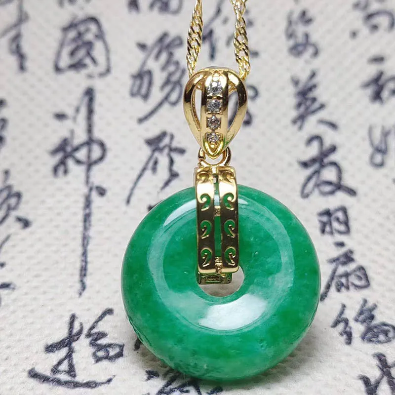 Quartz rock jade safety buckle pendant with vacuum electroplated emerald green finish