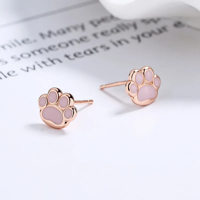 925 sterling silver cat's paw geometric stud earrings with rose gold electroplated colour, earplug style