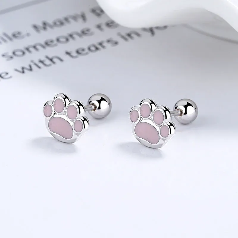 925 sterling silver cat's paw geometric stud earrings with rose gold electroplated colour, earplug style