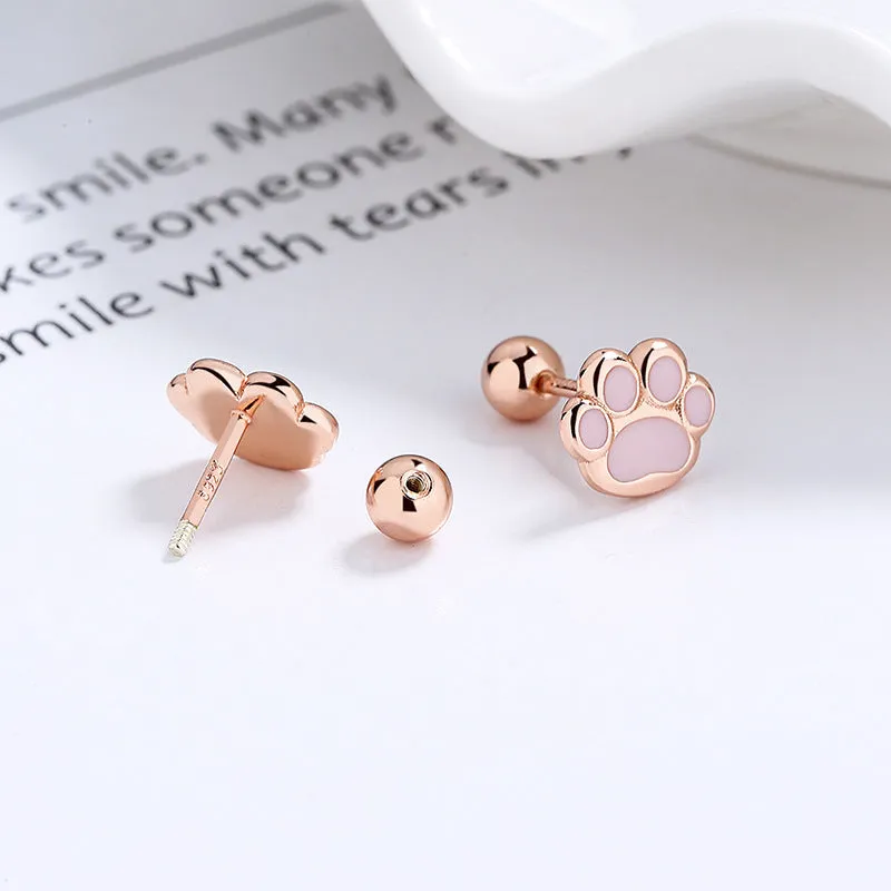 925 sterling silver cat's paw geometric stud earrings with rose gold electroplated colour, earplug style