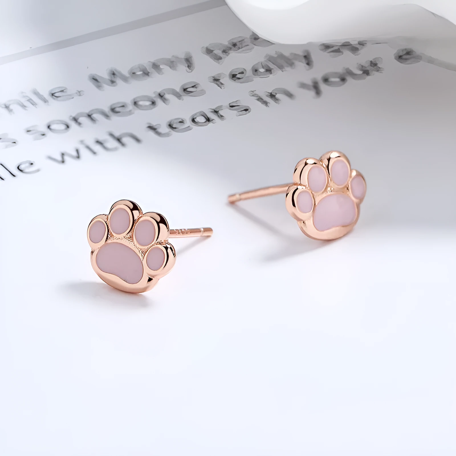 925 sterling silver cat's paw geometric stud earrings with rose gold electroplated colour, earplug style